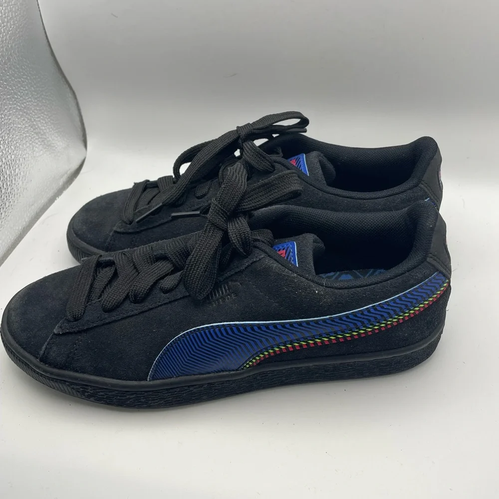 Puma Suede Sneakers Kids 5.5C‎ Black Blue Multi Graphic 385309-01
